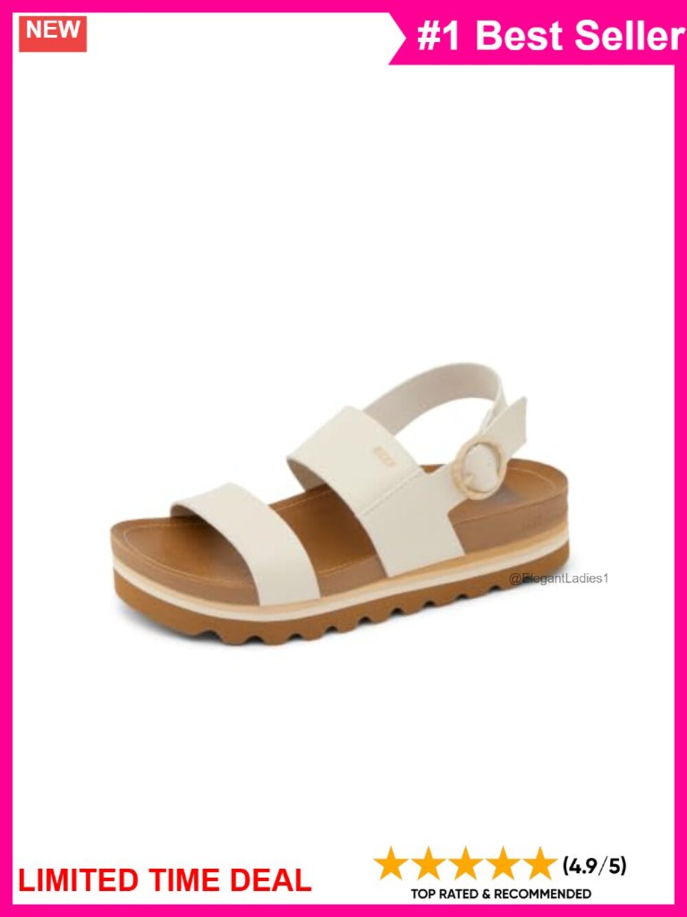 Women's Platform Slide Sandals Vegan Leather Buckle Adjustable Slingback